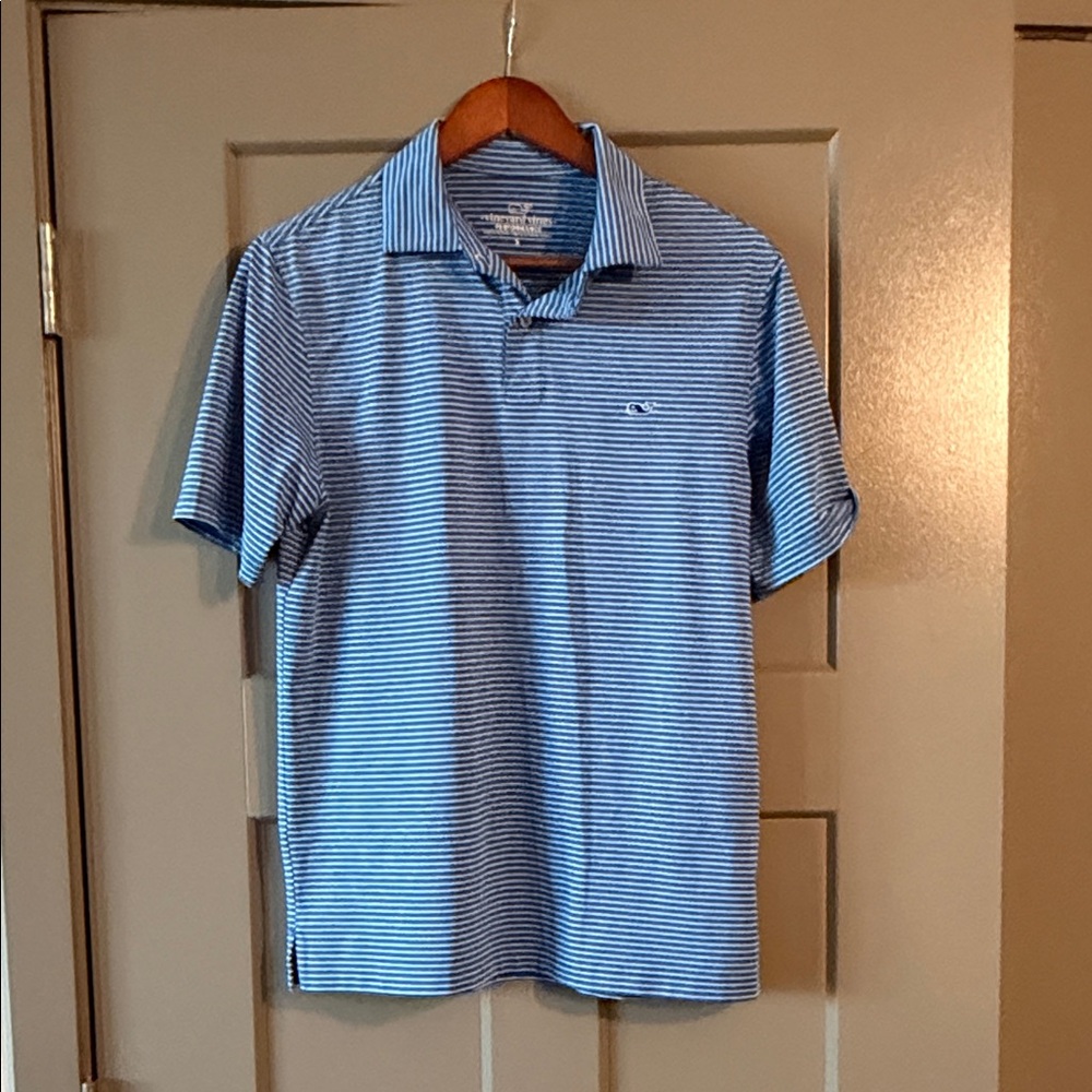 Vineyard Vines Light Blue & darker blue Striped Performance Polo